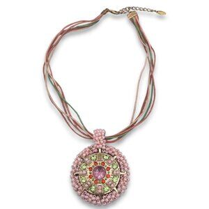 VCLM Beaded Circle Pendant Multicolor Cord Necklace